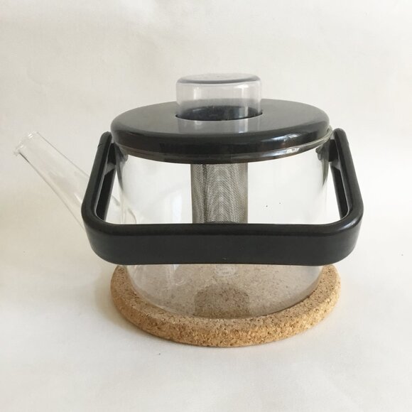 Vintage Bodum Bistro Glass Infuser Tea Pot Glass Black Kettle Space Age Denmark - Picture 5 of 12
